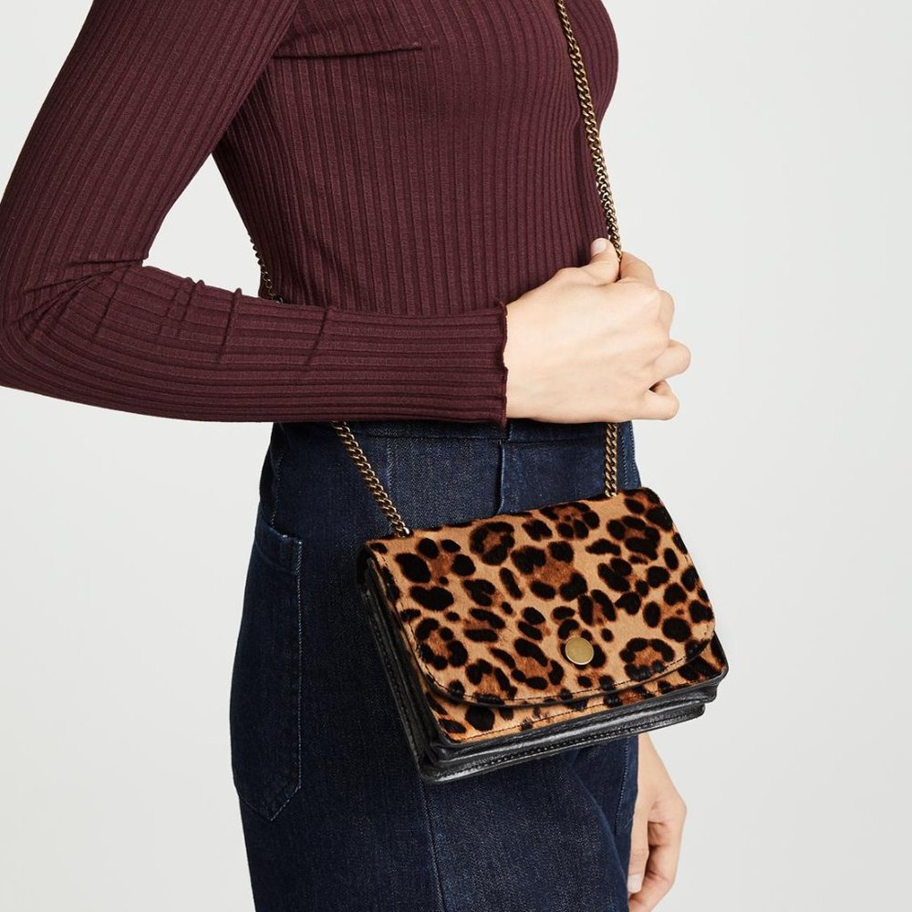Madewell Calfhair Leopard Crossbody Chain Purse